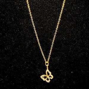 Gold Tone Butterfly Pendant Necklace